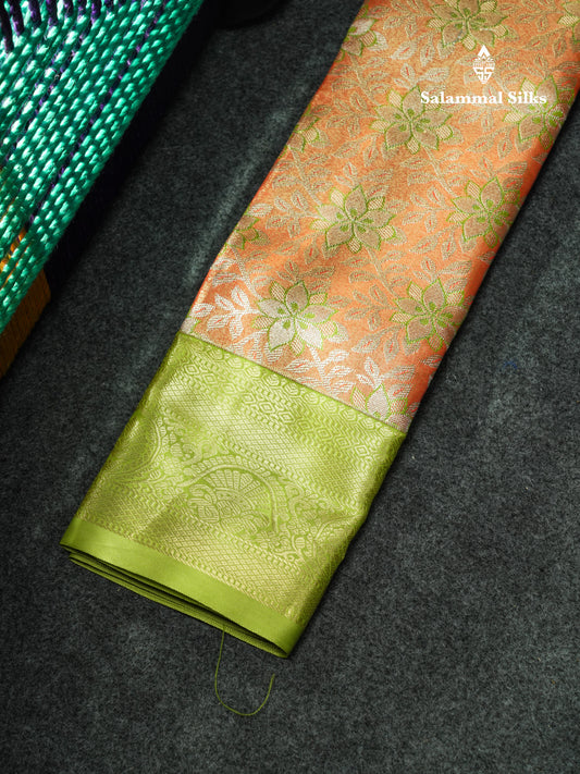 Semi Pattu Pavadai Tissue ( Orange ) With Pista Green Blouse 18"