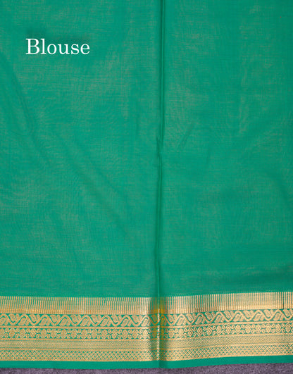 Beautiful Peach Cotton Mix Saree With Contrast Saffire Green Traditional Border