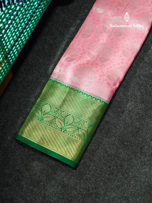 Semi Pattu Pavadai ( Light Pink ) With Bottle Green Blouse 18"