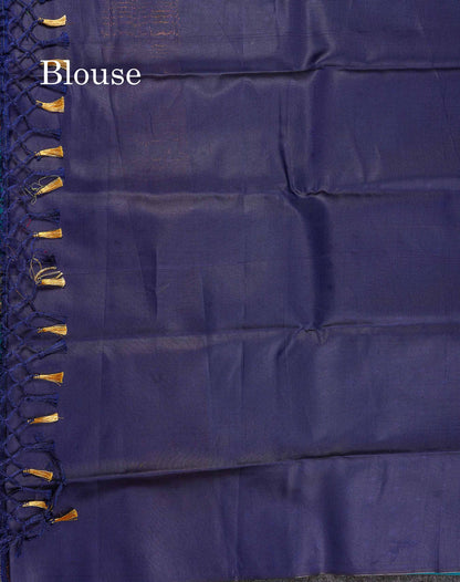 Semi Soft Silk Saree - Navy Blue Colour Body With Contrast Bottle Green Blouse