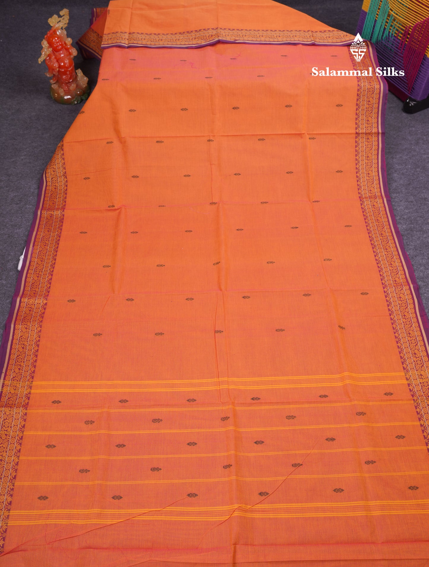 Beautiful Dual Tone Orange Pure Cotton Saree With Contrast Magenta Border
