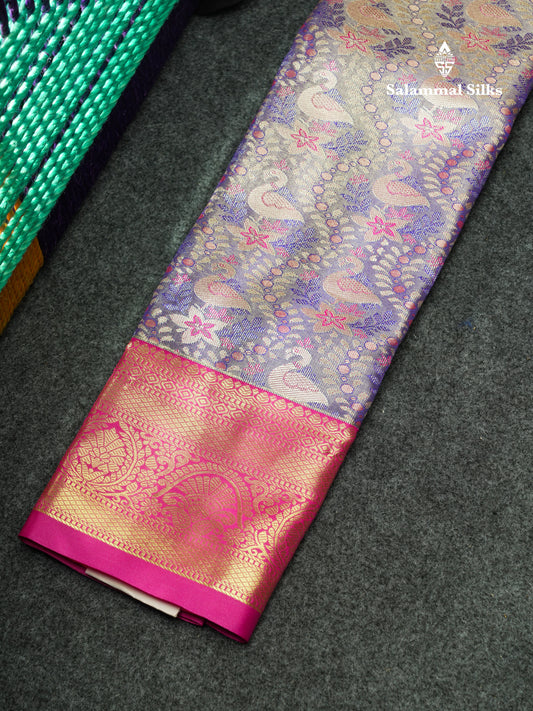 Semi Pattu Pavadai Tissue ( Violet ) With Magenta Pink Blouse 18"