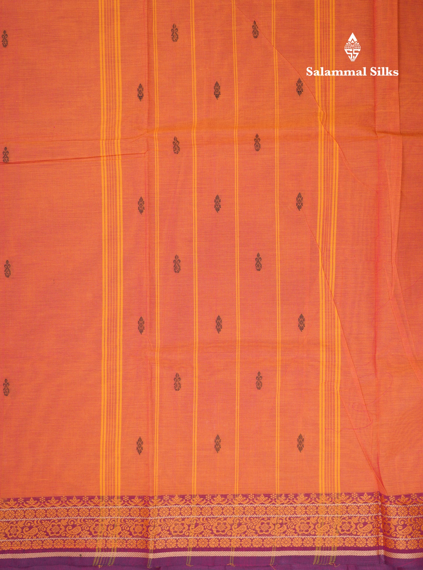 Beautiful Dual Tone Orange Pure Cotton Saree With Contrast Magenta Border