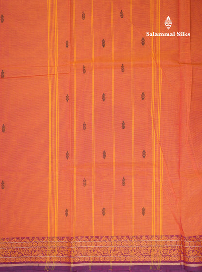 Beautiful Dual Tone Orange Pure Cotton Saree With Contrast Magenta Border