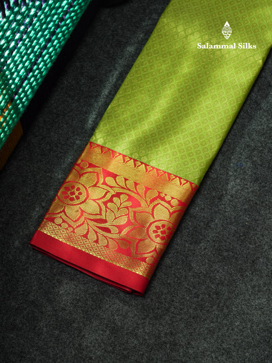 Semi Pattu Pavadai ( Pista Green ) With Red Blouse 18"
