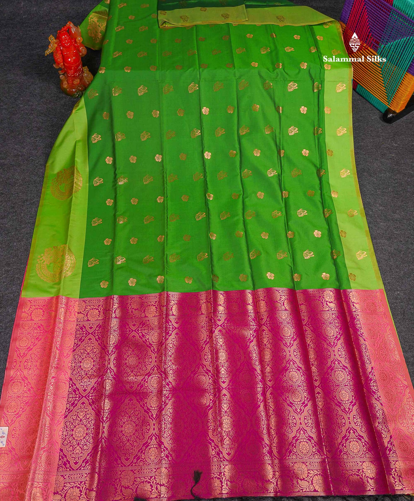 Semi Soft Silk Saree - Pinkish Peach Colour Body Butta With Contrast Fancy Border