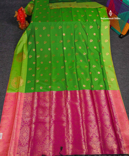 Semi Soft Silk Saree - Pinkish Peach Colour Body Butta With Contrast Fancy Border