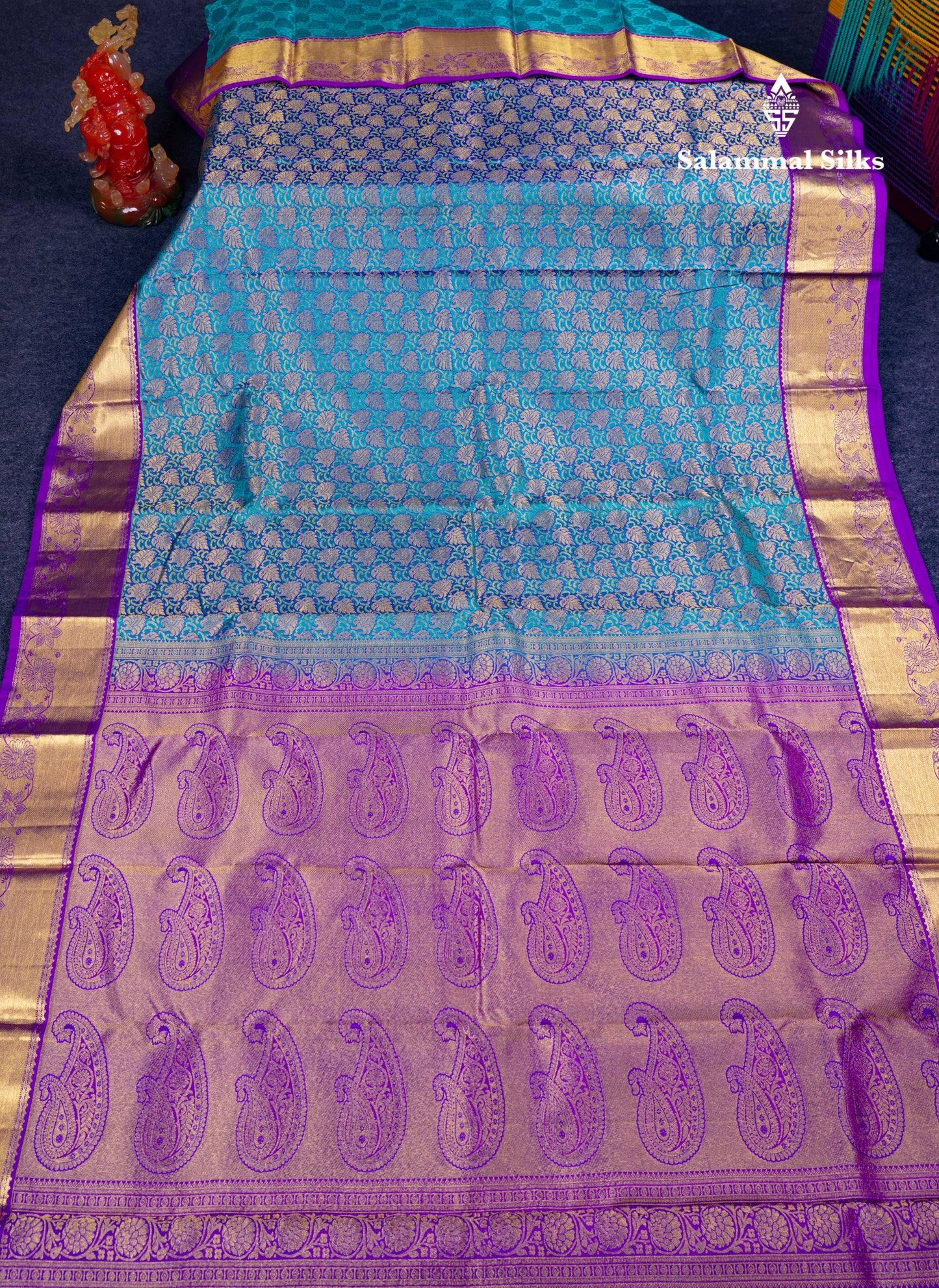 Beautiful Sapphire Blue Bridal Pure Kanjivaram Silk Saree With Contrast Vadamalli Border