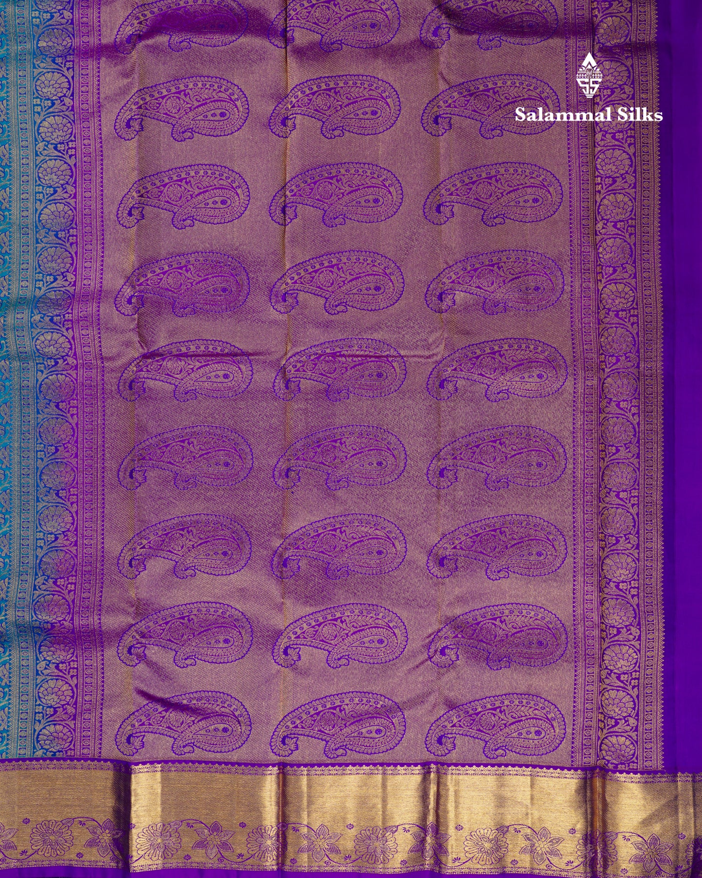 Beautiful Sapphire Blue Bridal Pure Kanjivaram Silk Saree With Contrast Vadamalli Border