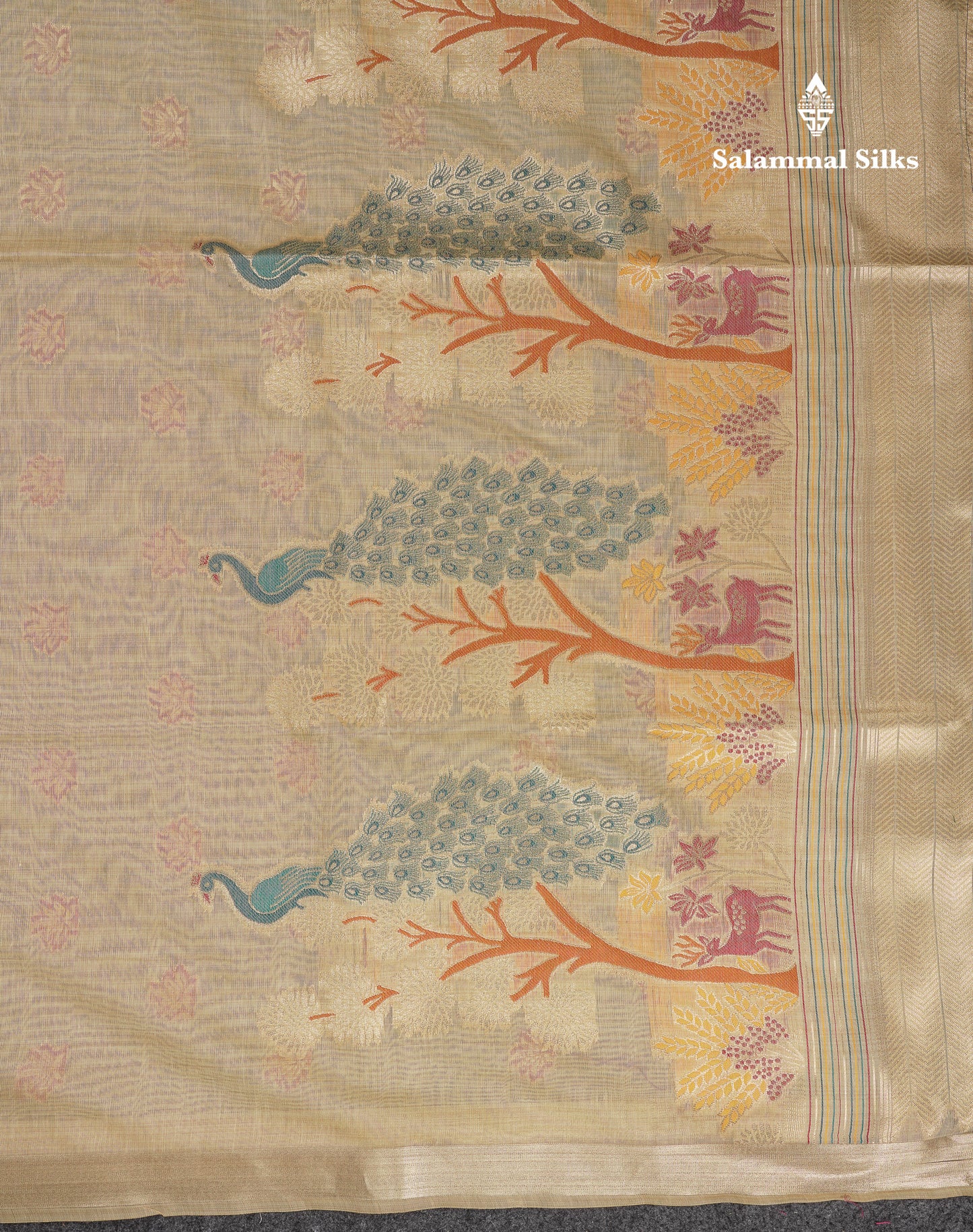 Beautiful Cream Menakari Work Muga Cotton Saree With Butta Blouse