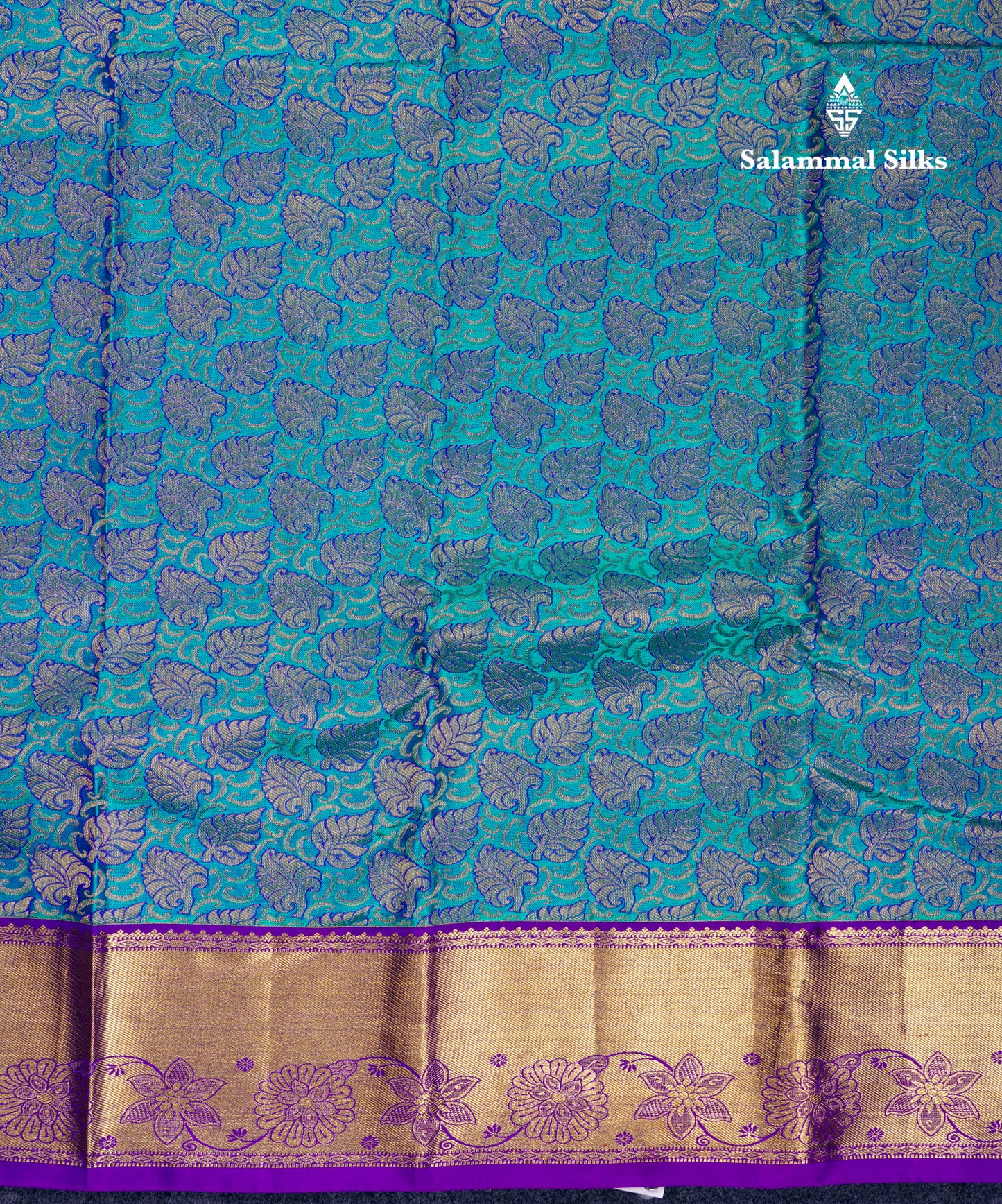 Beautiful Sapphire Blue Bridal Pure Kanjivaram Silk Saree With Contrast Vadamalli Border