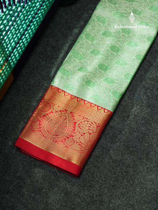 Semi Silk Pattu Pavadai (Light Green) With Red Blouse 18"