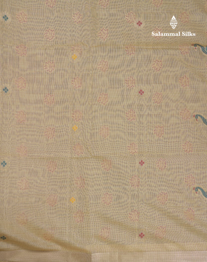 Beautiful Cream Menakari Work Muga Cotton Saree With Butta Blouse