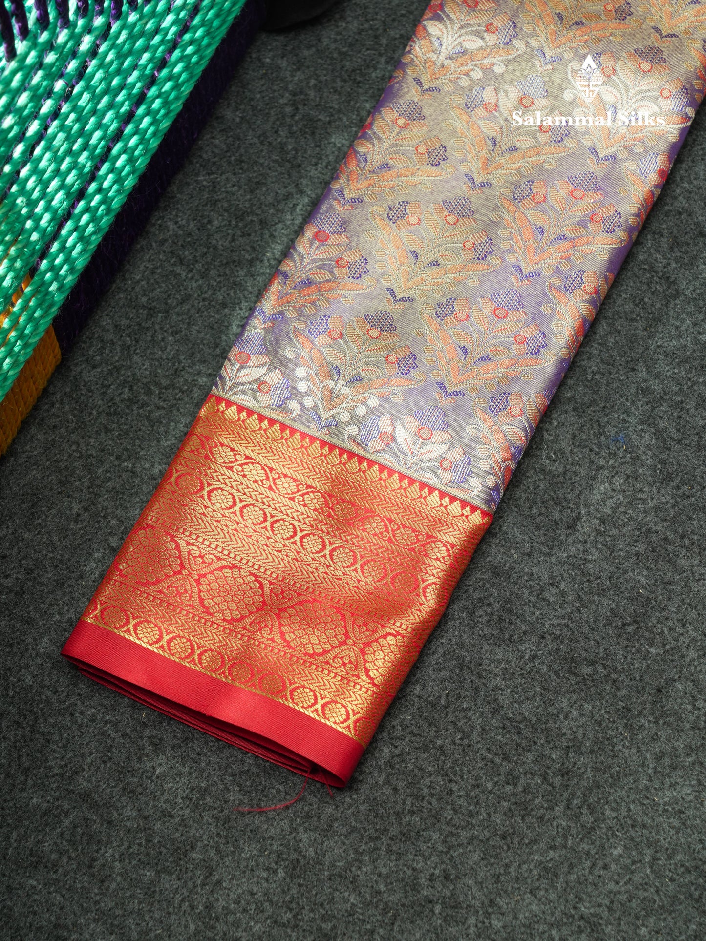 Semi Pattu Pavadai Tissue ( Lavender ) With Red Blouse 18"