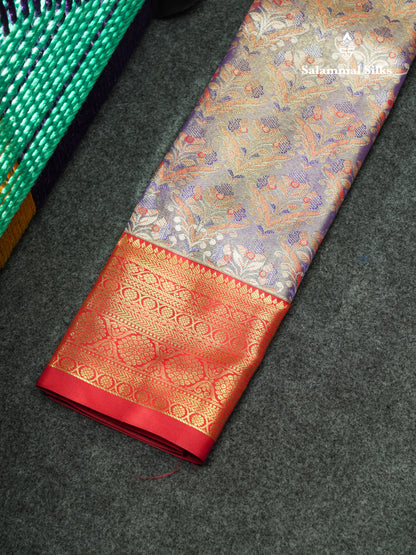 Semi Pattu Pavadai Tissue ( Lavender ) With Red Blouse 18"