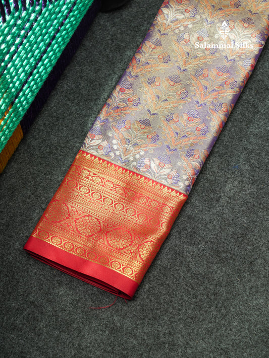 Semi Pattu Pavadai Tissue ( Lavender ) With Red Blouse 18"