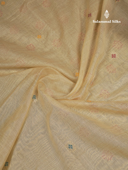 Beautiful Cream Menakari Work Muga Cotton Saree With Butta Blouse