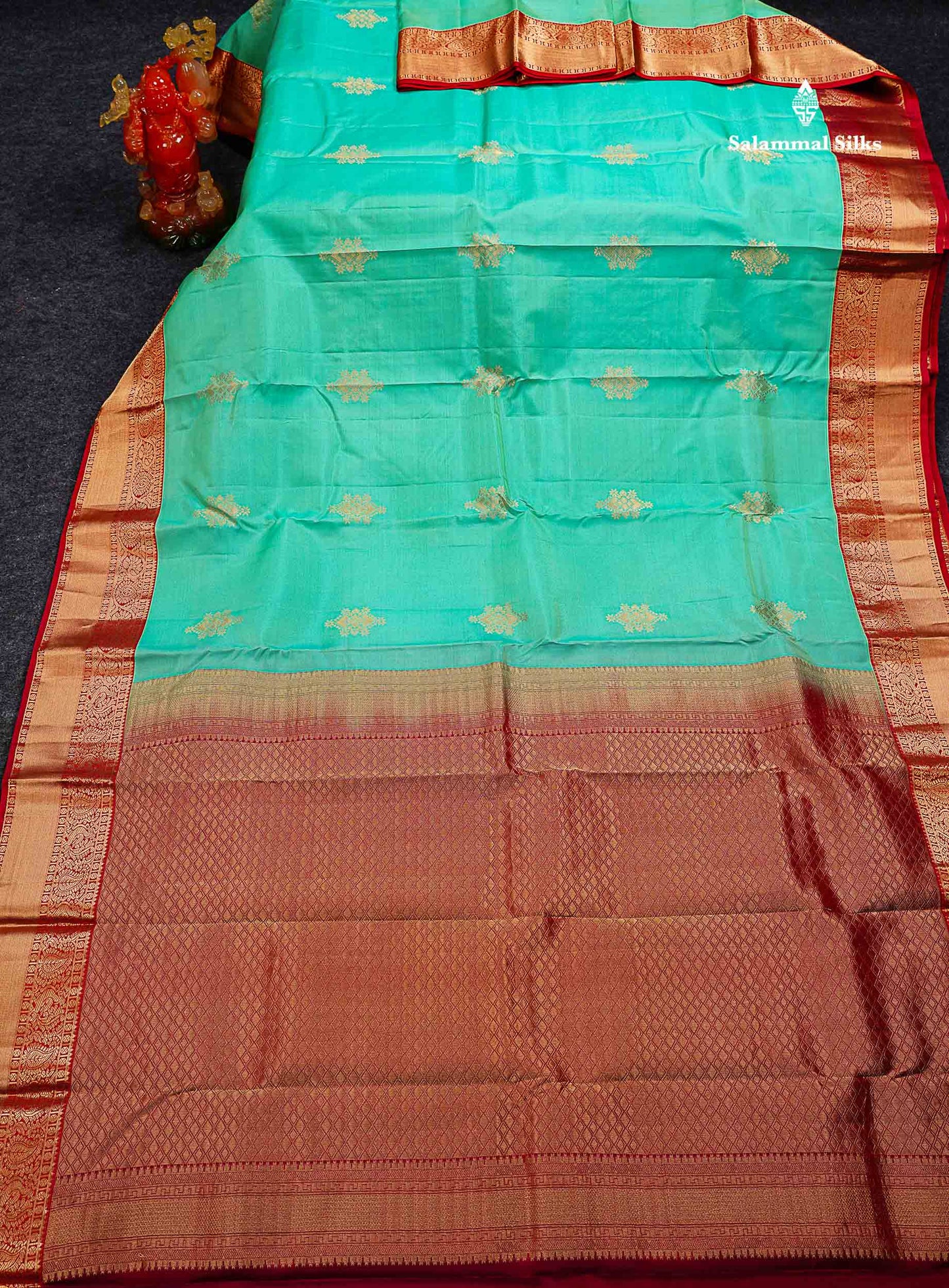 Beautiful Half White Zari Butta PureMix Silk Saree With Contrast Red Traditional Border
