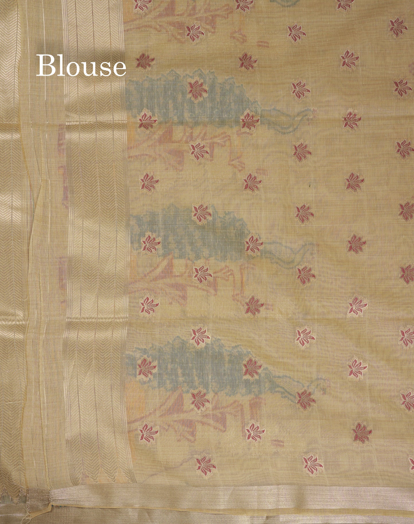 Beautiful Cream Menakari Work Muga Cotton Saree With Butta Blouse
