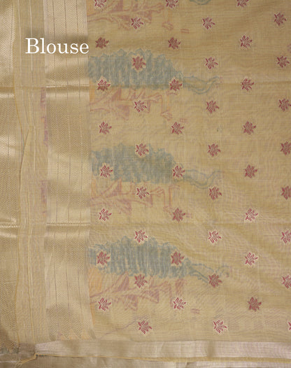 Beautiful Cream Menakari Work Muga Cotton Saree With Butta Blouse