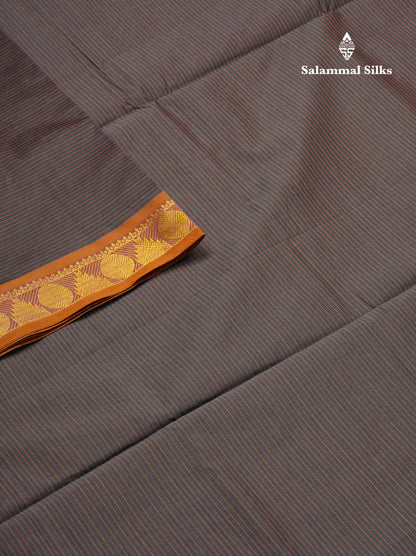Beautiful Grey Thread Lines Semi Silk Cotton Saree With Mustrad Yellow Traditional Border