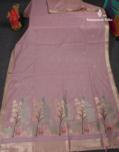 Beautiful Cream Menakari Work Muga Cotton Saree With Butta Blouse