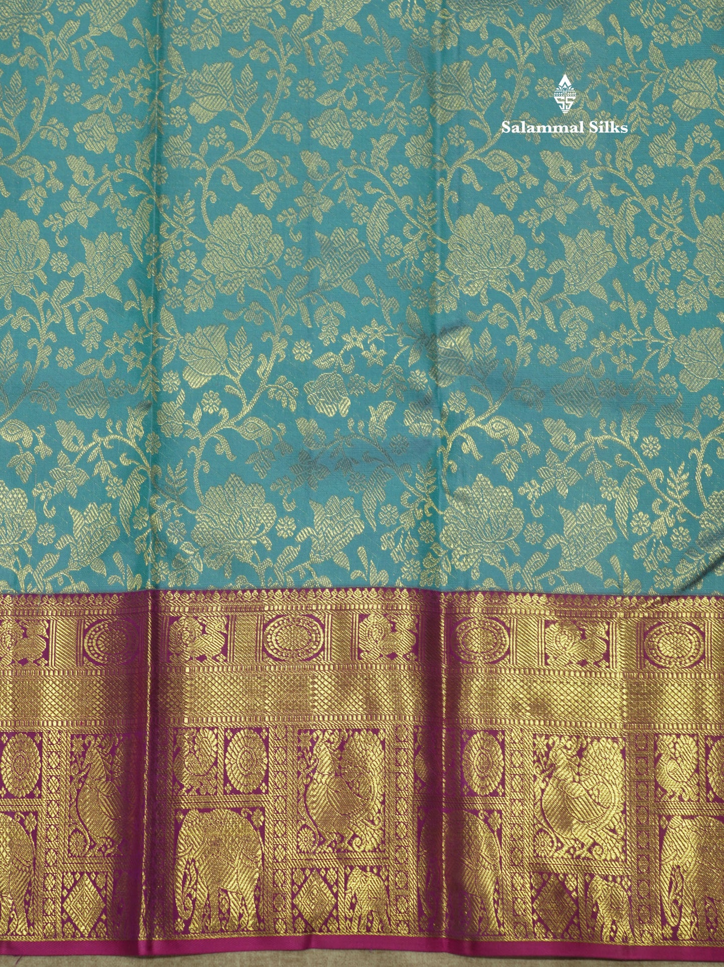 Kanjivaram Beautiful Sea Blue Pure Silk Saree With Contrast Magenta Traditional Border