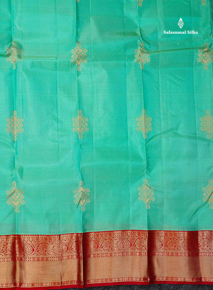 Beautiful Half White Zari Butta PureMix Silk Saree With Contrast Red Traditional Border