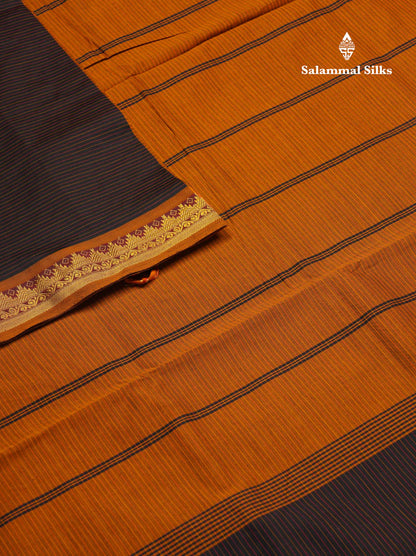 Beautiful Olive Green Thread Lines Semi Silk Cotton Saree With Maroon Traditional Border