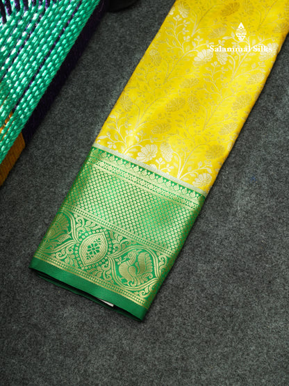Semi Pattu Pavadai ( Yellow ) With Bottle Green Blouse 18"