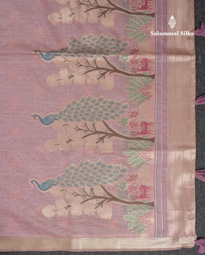 Beautiful Cream Menakari Work Muga Cotton Saree With Butta Blouse
