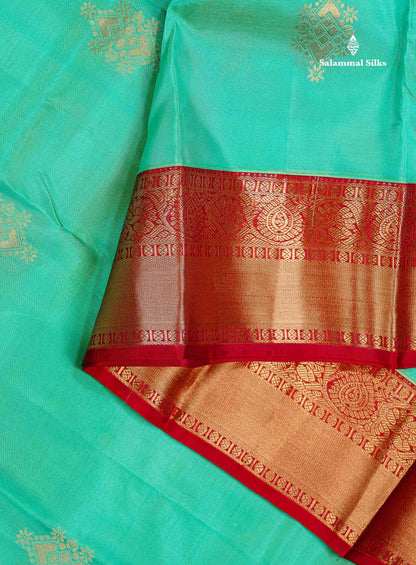Beautiful Half White Zari Butta PureMix Silk Saree With Contrast Red Traditional Border