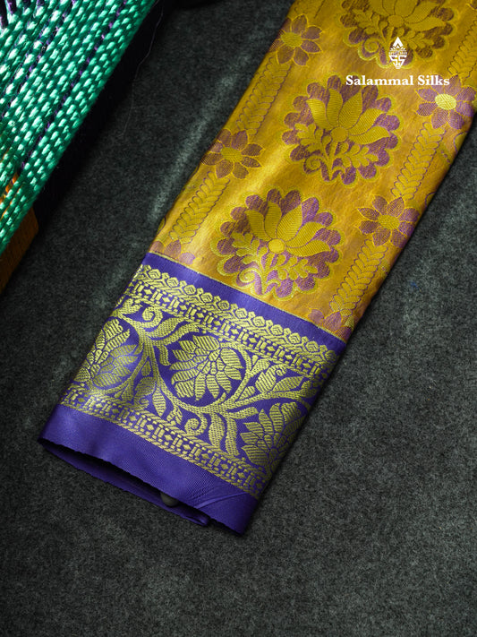Semi Silk Pattu Pavadai (Mustard Yellow) With Blue Blouse 18"