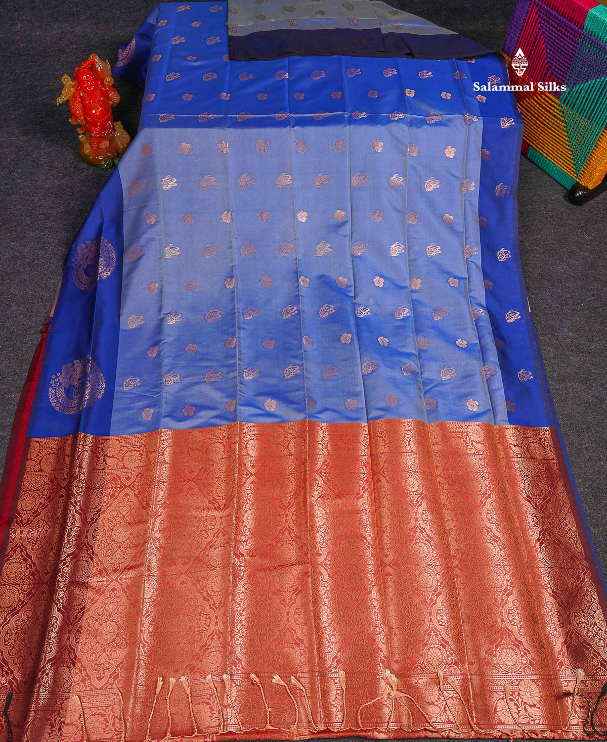 Semi Soft Silk Saree - Light Blue Colour Body With Contrast Royal Blue Fancy Border