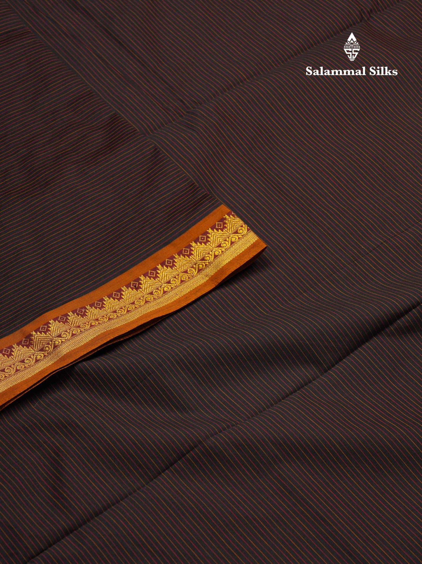 Beautiful Olive Green Thread Lines Semi Silk Cotton Saree With Maroon Traditional Border