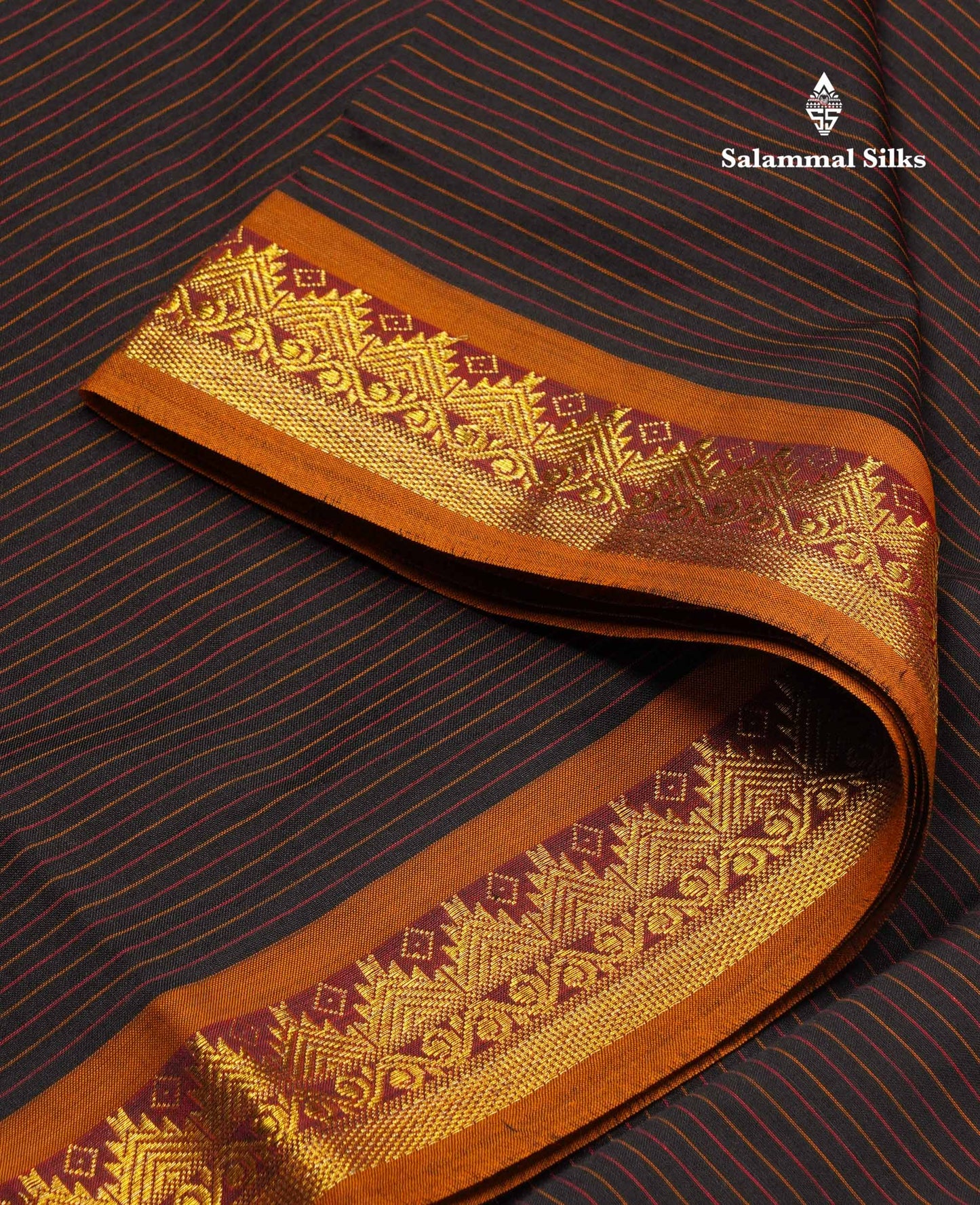 Beautiful Olive Green Thread Lines Semi Silk Cotton Saree With Maroon Traditional Border