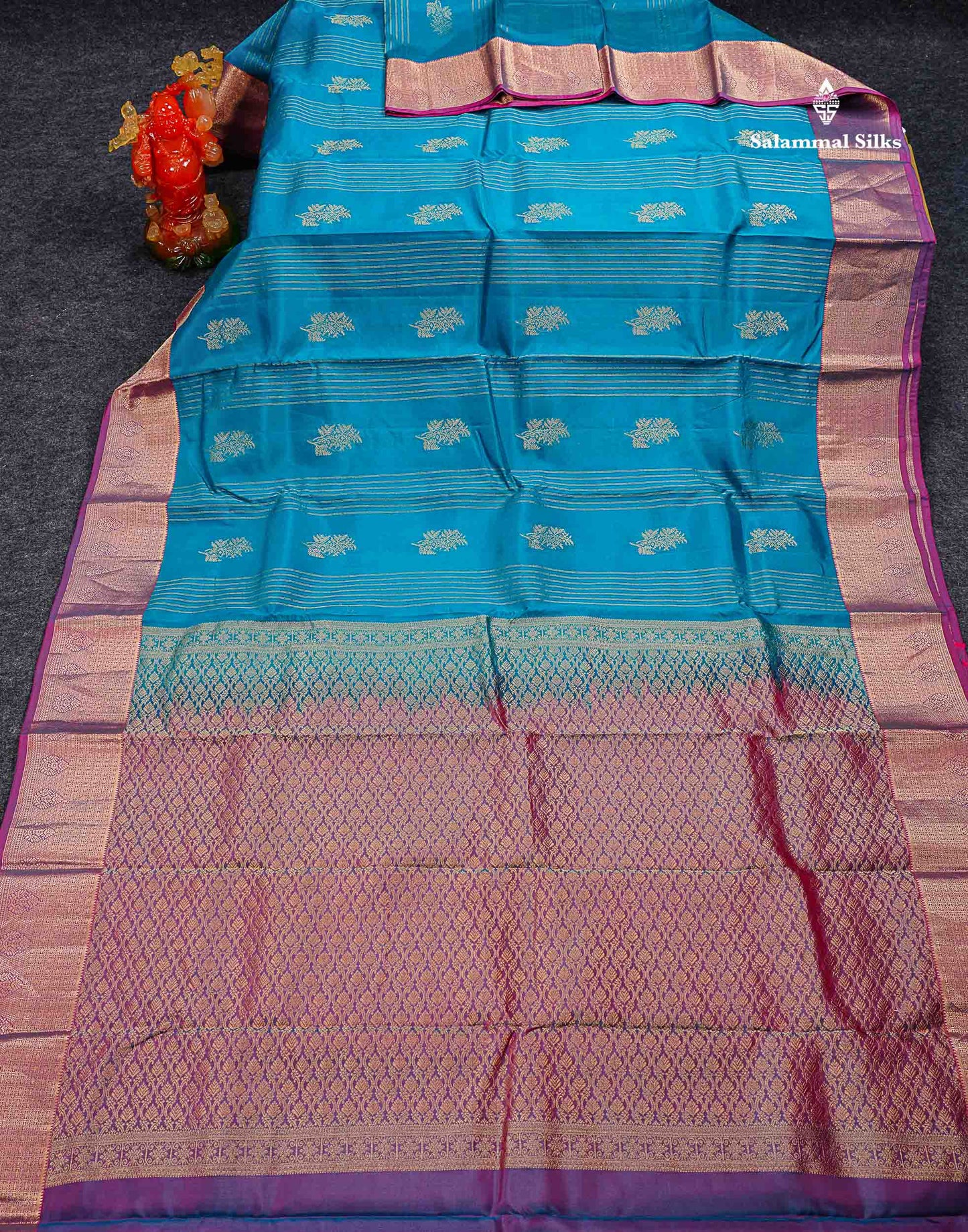Beautiful Mango Yellow Zari Lines With Butta PureMix Silk Saree With Contrast Pink Traditional Border