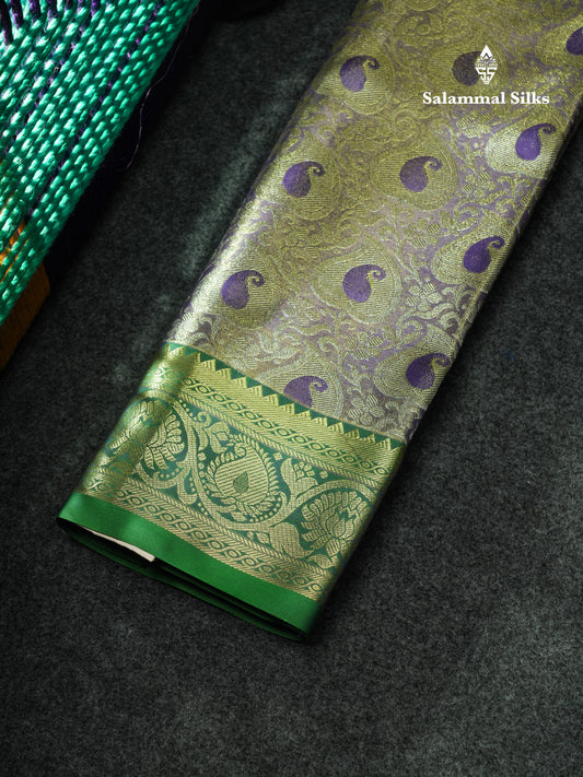 Semi Silk Pattu Pavadai (Olive Violet) With Parrot Green Blouse 18"