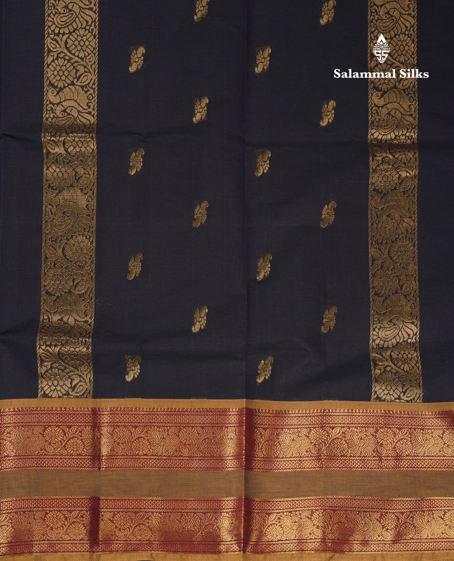 Beautiful Dark Brown Pure Cotton Saree With Contrast Olive Mustard Yellow Traditional Gap Border