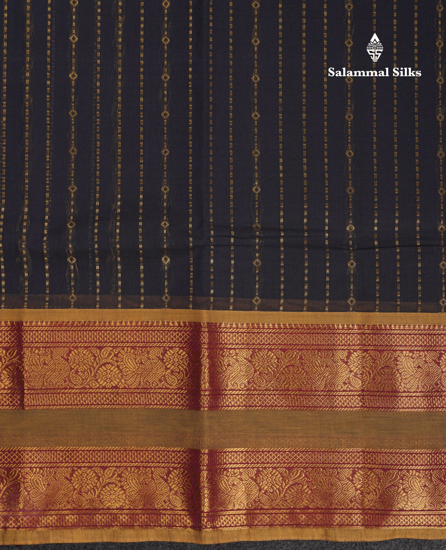 Beautiful Dark Brown Pure Cotton Saree With Contrast Olive Mustard Yellow Traditional Gap Border