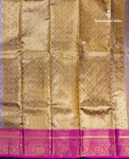 Beautiful Cream Sandal Tissue Bridal Pure Mix Kanjivaram Silk Saree With Contrast Pink Traditional Border