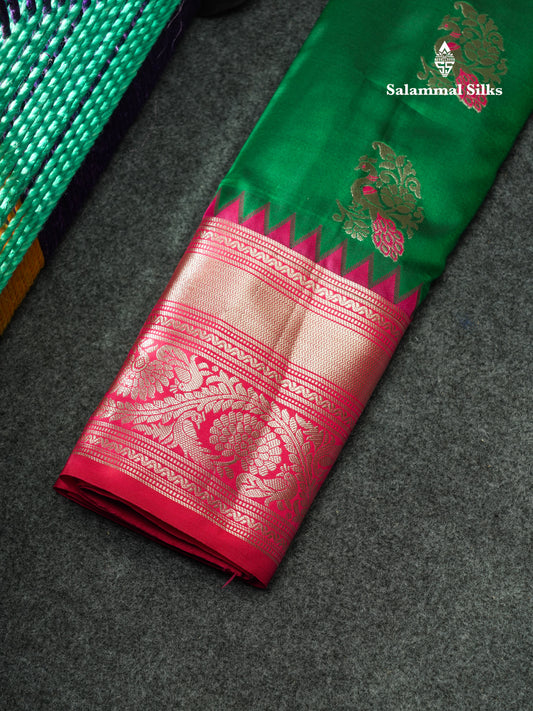 Semi Silk Pattu Pavadai (Bottle Green) With Pink Blouse 18"