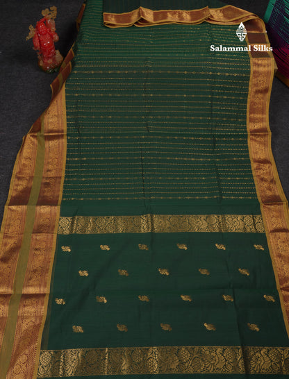 Beautiful Dark Brown Pure Cotton Saree With Contrast Olive Mustard Yellow Traditional Gap Border