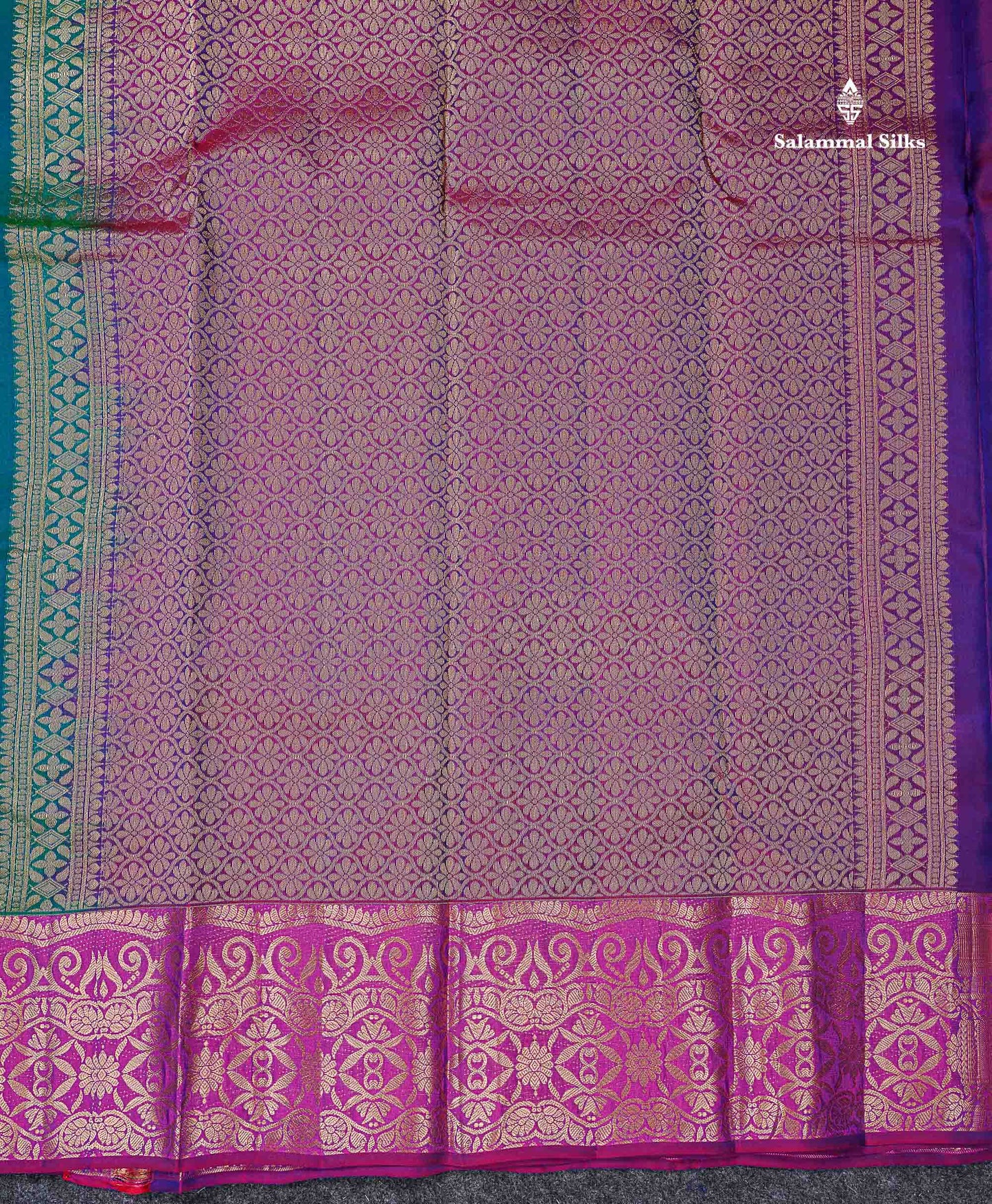 Beautiful Dual Tone Peacock Blue PureMix Silk Saree With Contrast Purple Traditional Border