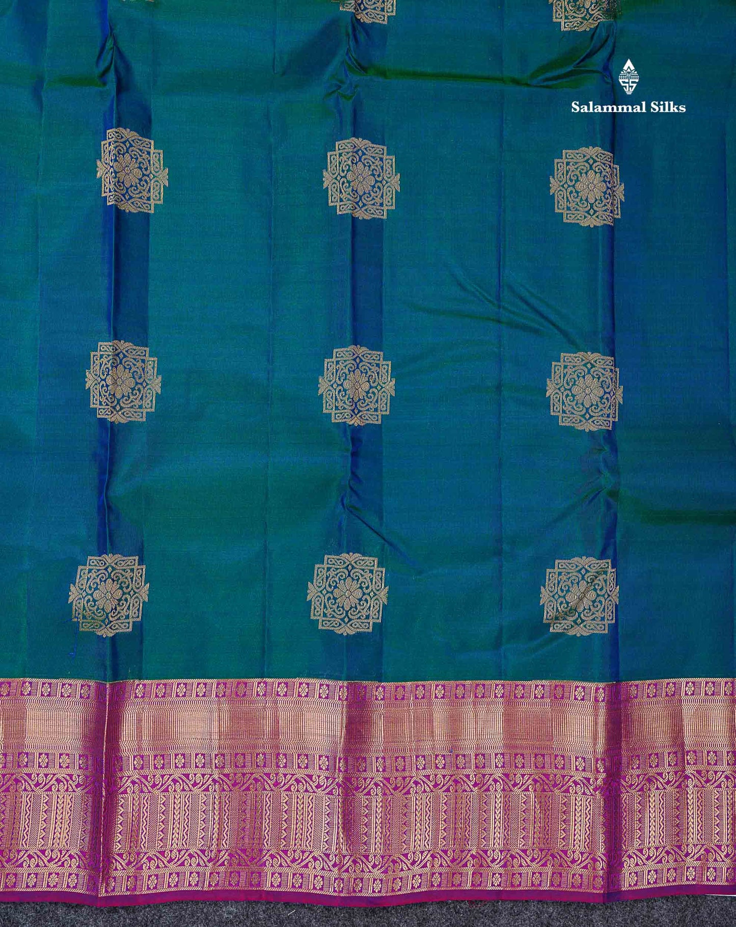 Beautiful Dual Tone Peacock Blue PureMix Silk Saree With Contrast Purple Traditional Border