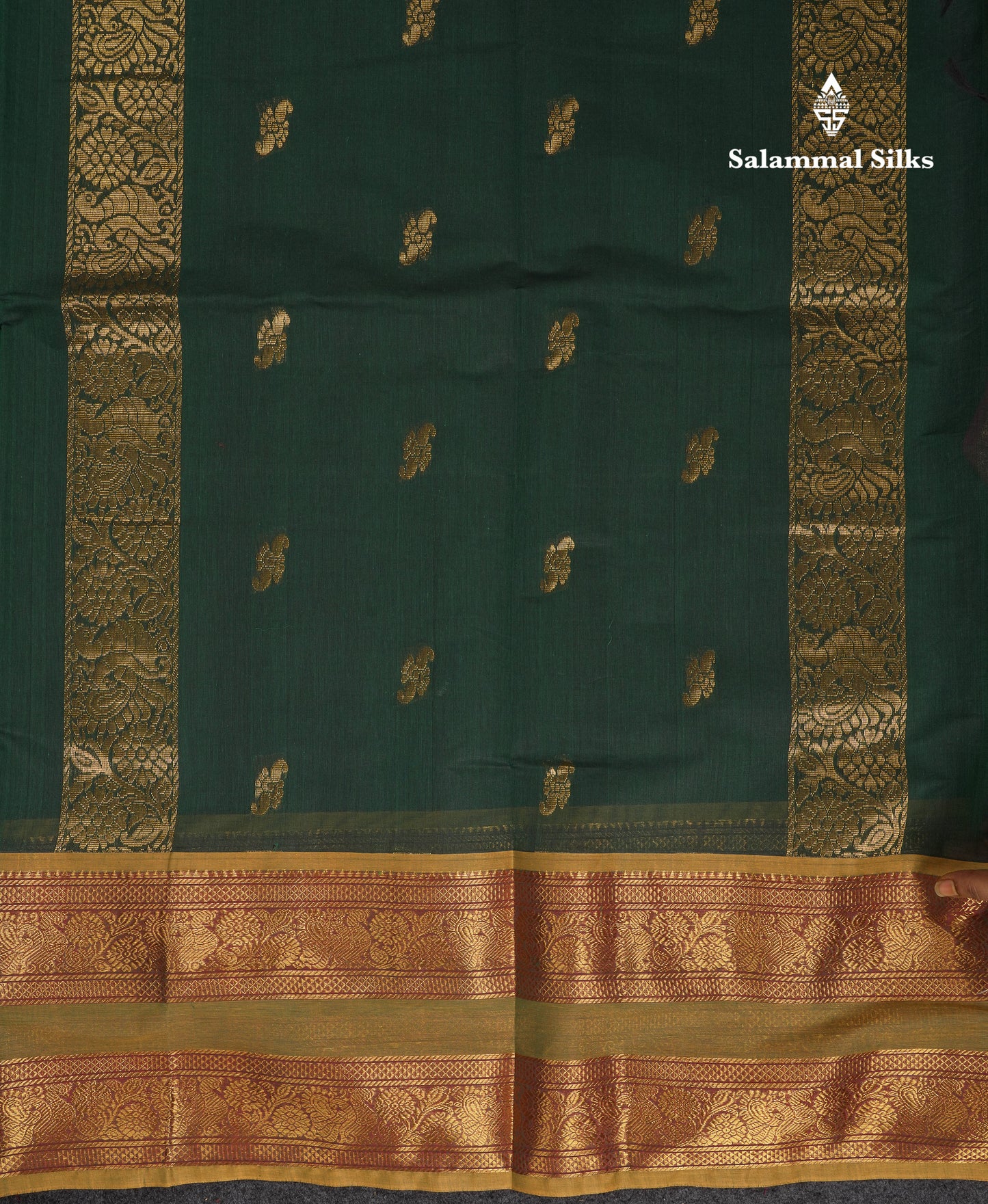 Beautiful Dark Brown Pure Cotton Saree With Contrast Olive Mustard Yellow Traditional Gap Border