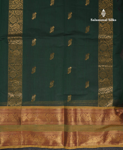 Beautiful Dark Brown Pure Cotton Saree With Contrast Olive Mustard Yellow Traditional Gap Border