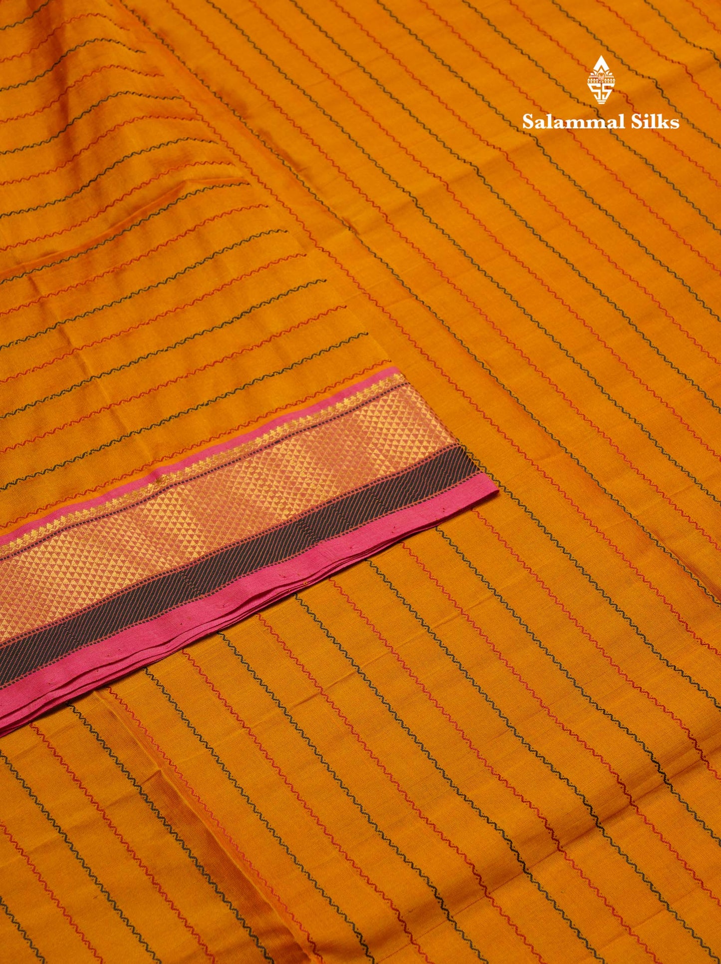 Beautiful Mustard Yellow Thread Work Pure Silk Cotton Saree With Contrast Pink Blouse