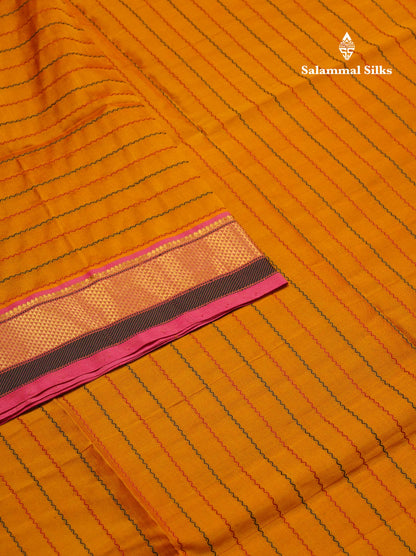 Beautiful Mustard Yellow Thread Work Pure Silk Cotton Saree With Contrast Pink Blouse