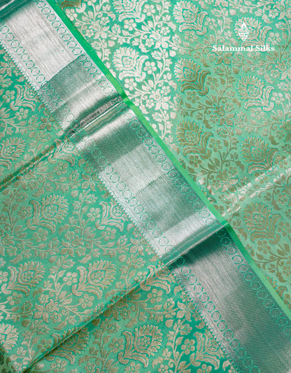 Beautiful Rexona Green Bridal Pure Kanjivaram Silk Saree With Traditional Evening Morning Border